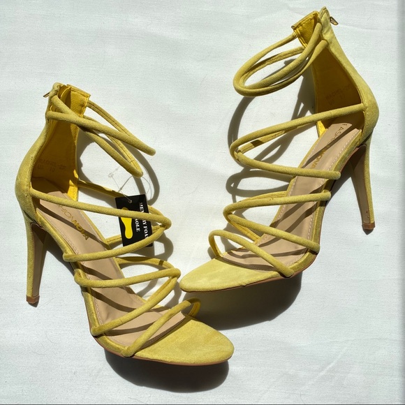 Fashion Nova Shoes - Fashion Nova yellow straps heels suede size 10